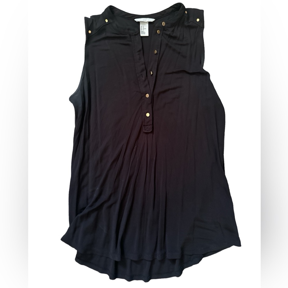 4/20$ black dressy stretch tank with gold shoulder and button detailing H&M Med